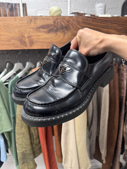 Prada ‘Spazzolato’  Platform Calfskin Leather Loafers
