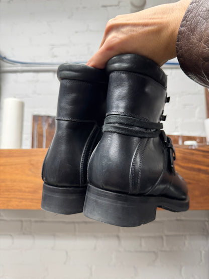 Prada Calfskin Leather ‘Hiking’ Buckle Strap Ankle Boots