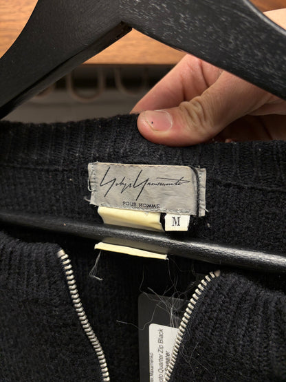 Yohji Yamamoto Pour Homme Quarter Zip Black Wool Knit Sweater