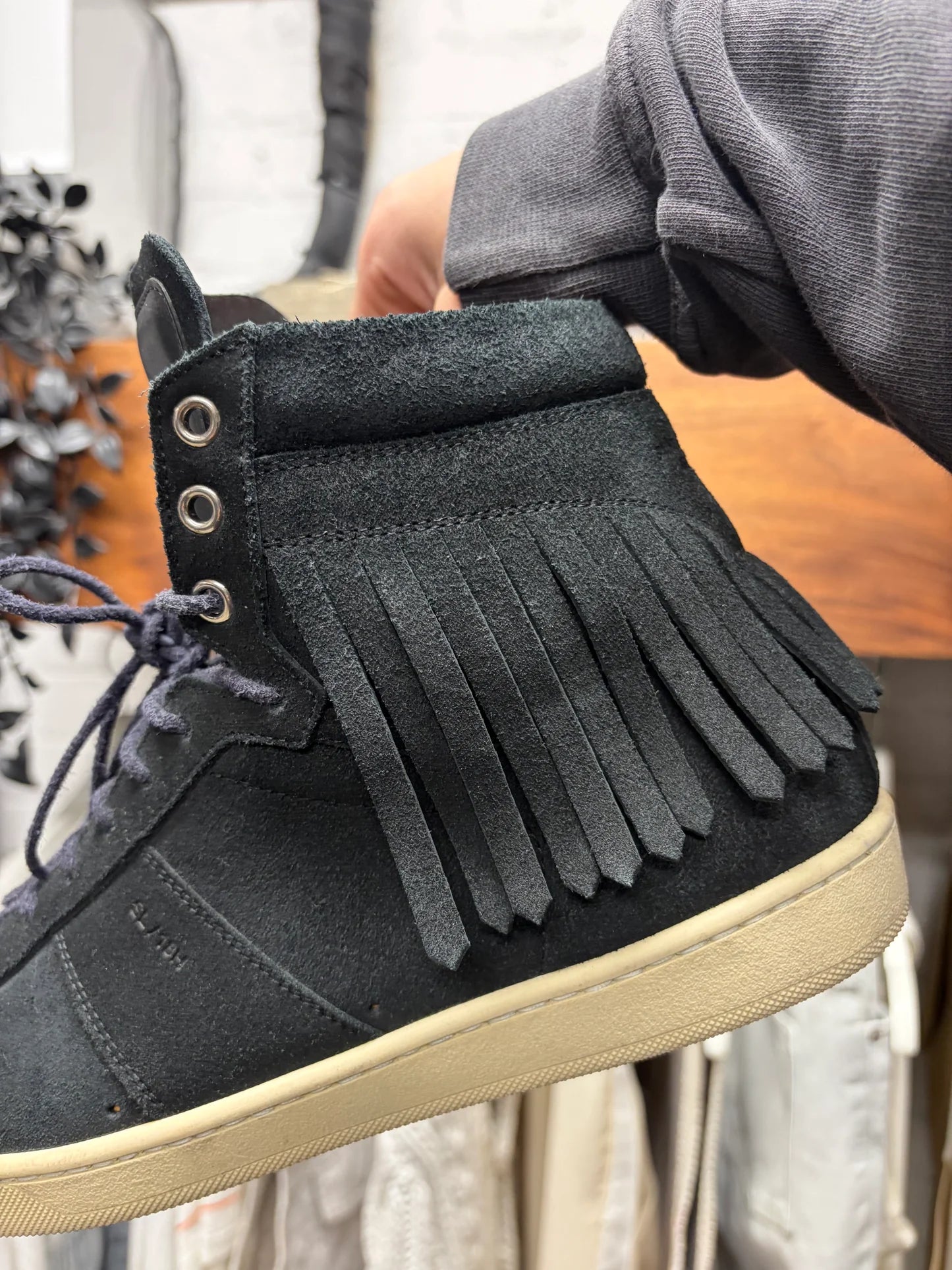 Saint Laurent SL/18H Fringed Black Suede High Top Sneakers
