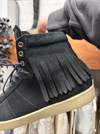 Saint Laurent SL/18H Fringed Black Suede High Top Sneakers