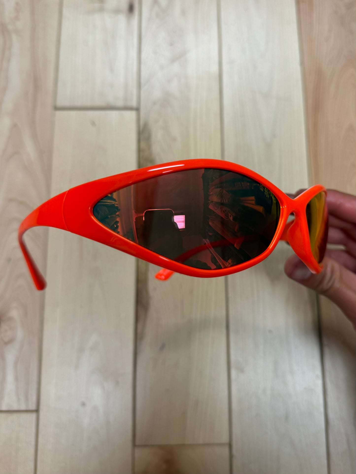 Balenciaga Xpander Orange Tinted Wraparound Sunglasses