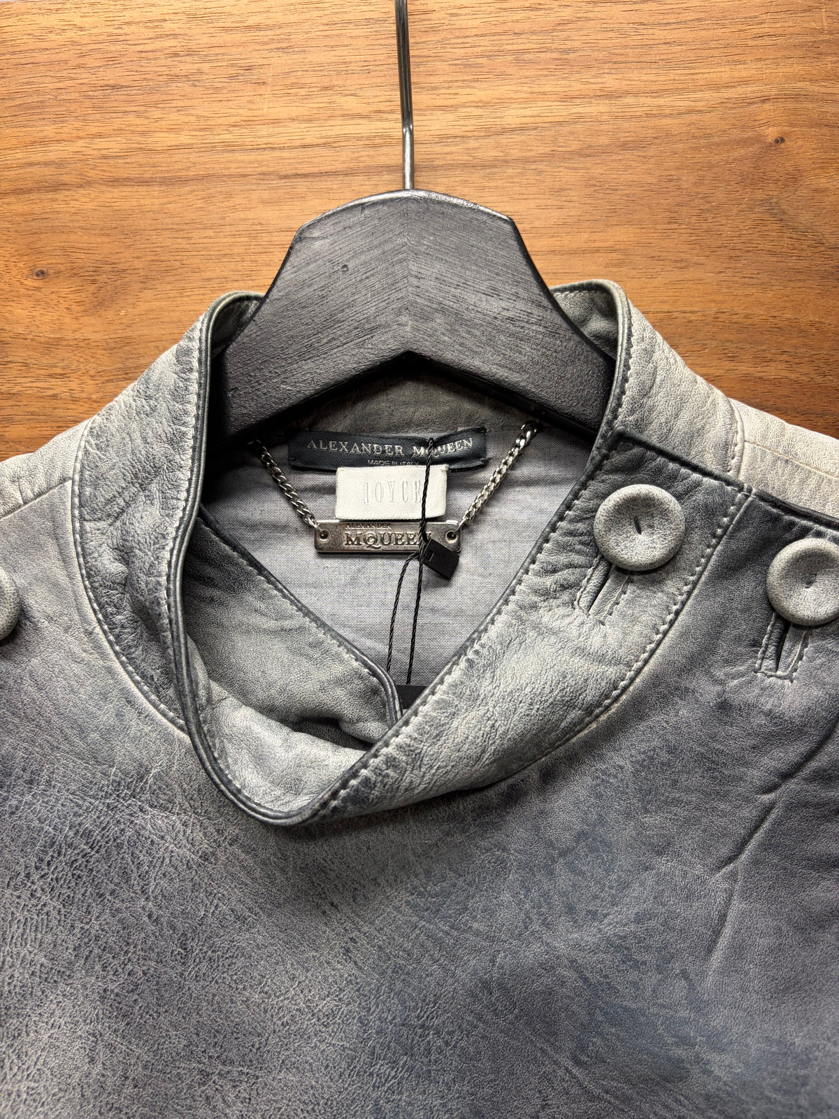 Alexander McQueen Asymmetric Rustic Blue Leather Napoleon Jacket