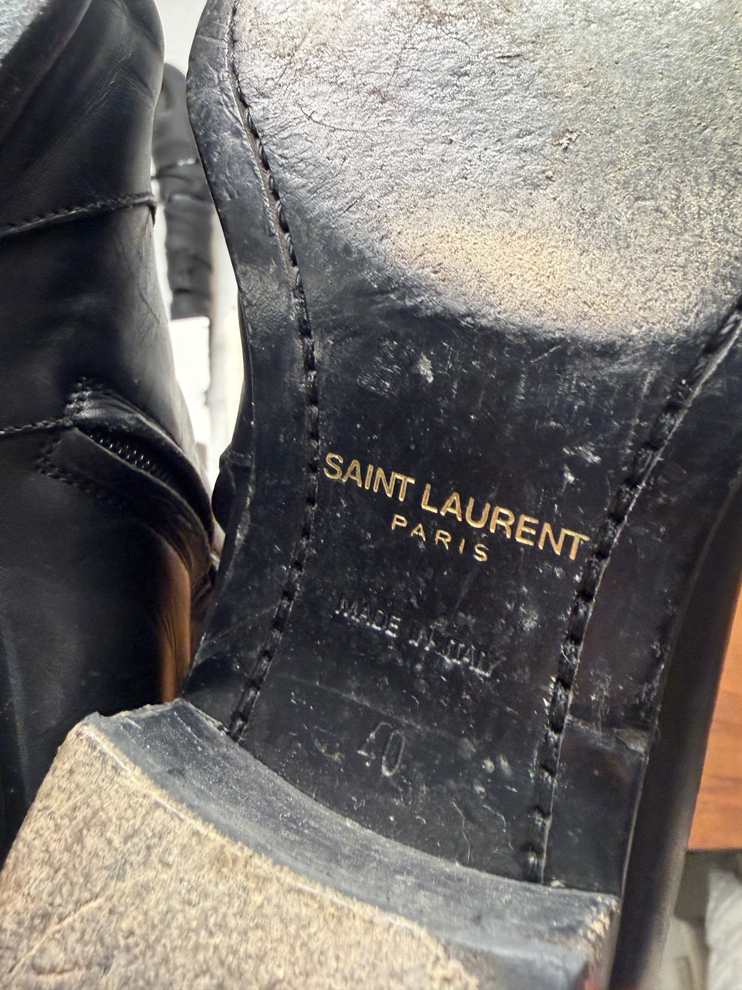 Saint Laurent Black Calfskin Leather ‘Wyatt’ Pointed Toe Ankle Boots