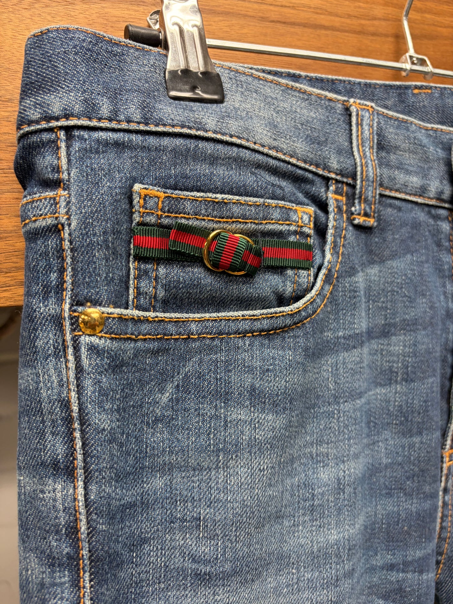 2000s Gucci ‘Stripe Detail’ Washed Blue Skinny Jeans