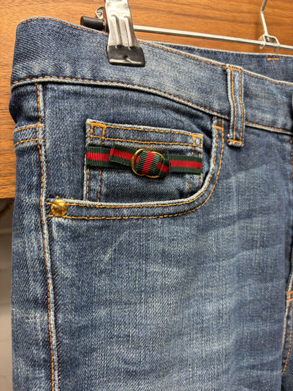 2000s Gucci ‘Stripe Detail’ Washed Blue Skinny Jeans