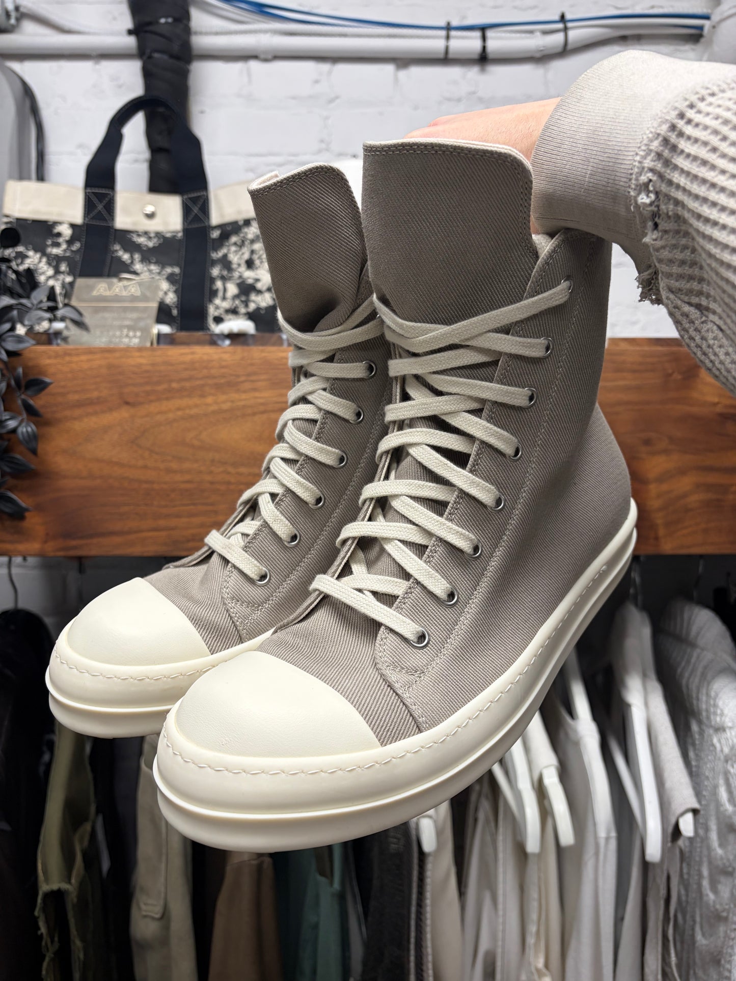 AW2025 Rick Owens ‘Concordians’ Pearl ‘Ramones’ High Top Sneakers