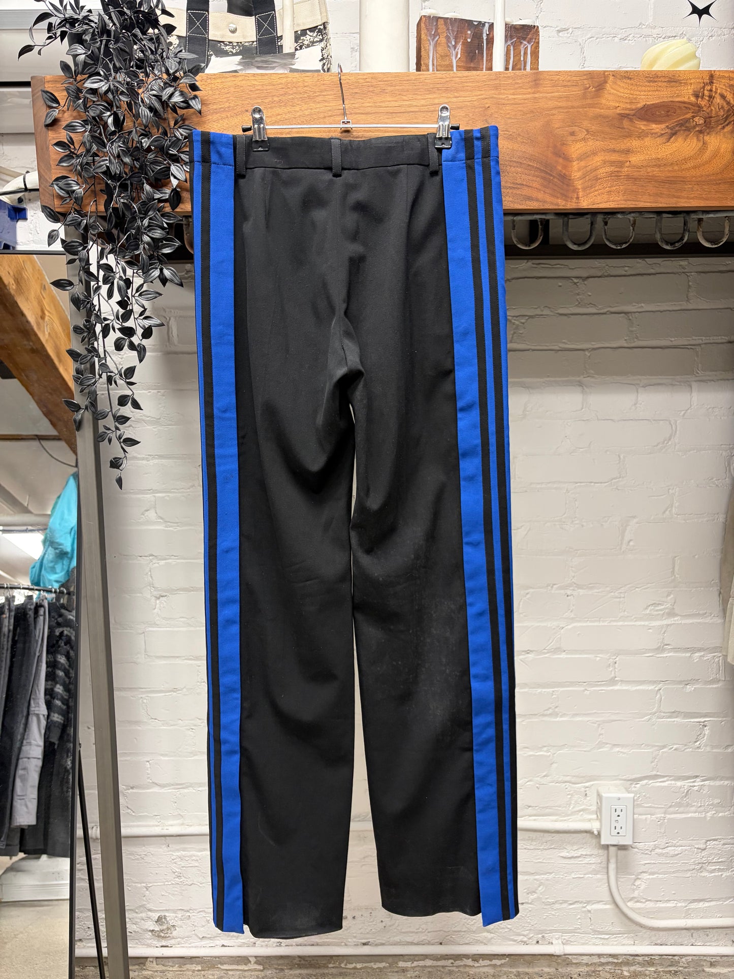 SAMPLE Balenciaga Black/Blue Striped Side Seam Straight Leg Trousers