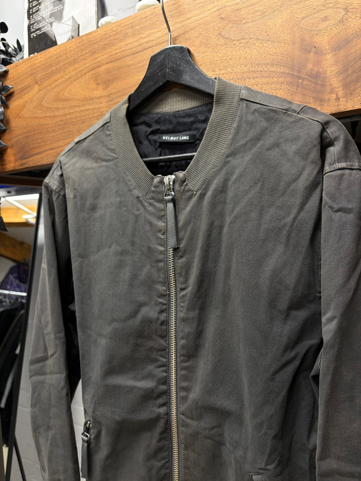Helmut Lang Faded Sun Faded Grey Bomber Jacket with Ribbed Finish