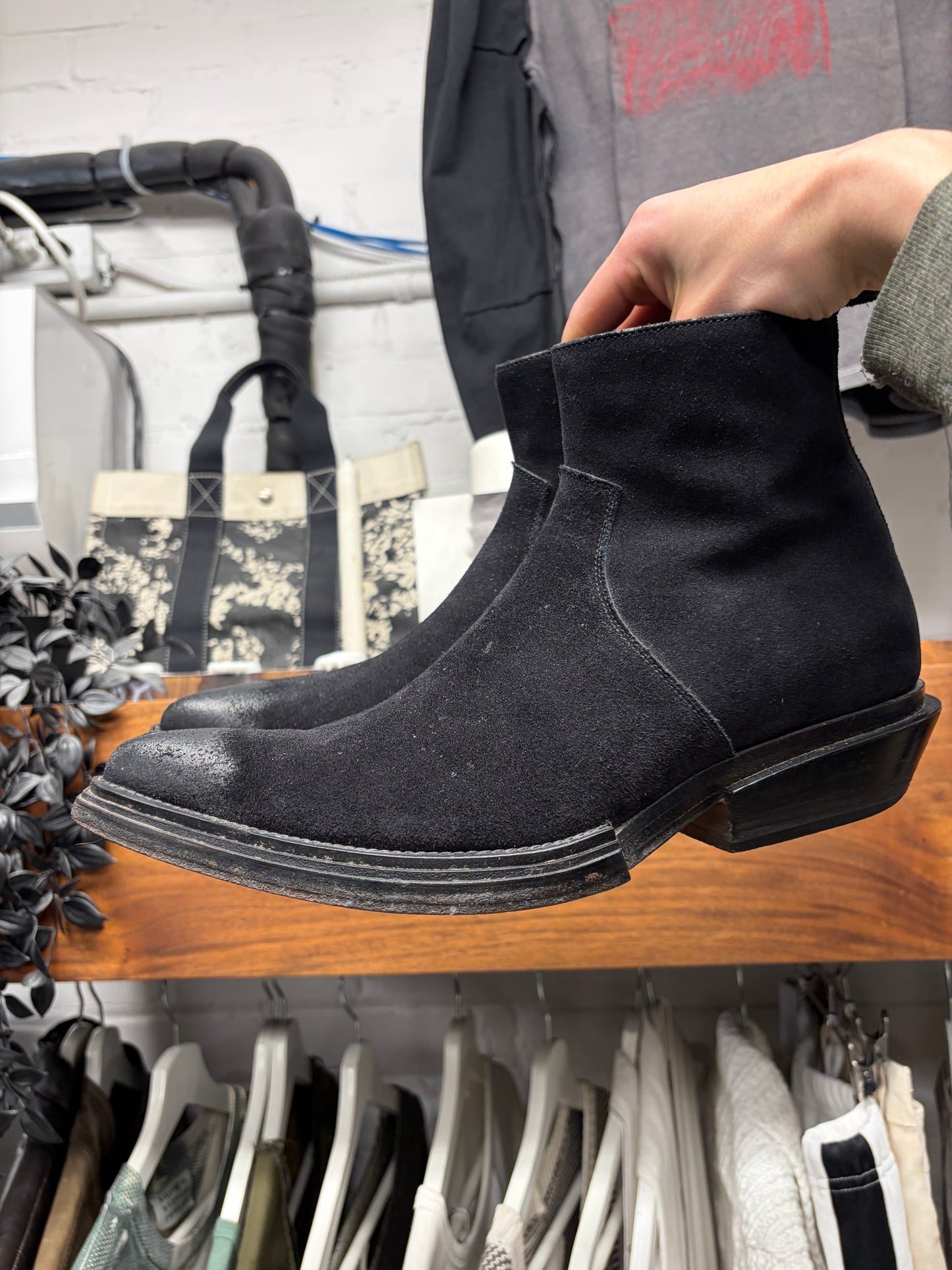 Balenciaga ‘Santiago’ Waxed Black Suede Pointed Toe Boots