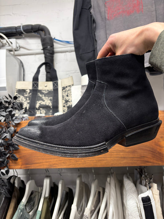 Balenciaga ‘Santiago’ Waxed Black Suede Pointed Toe Boots