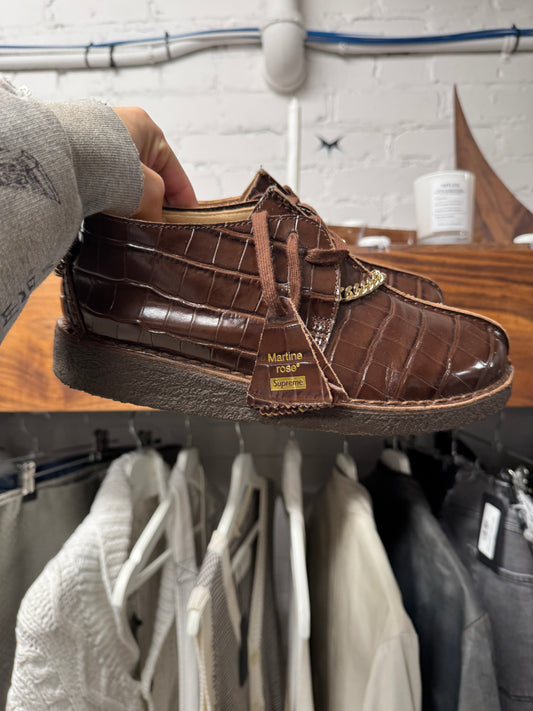 Supreme x Martine Rose Brown Leather Croc Print ‘Clarks’ Desert Trek Shoes