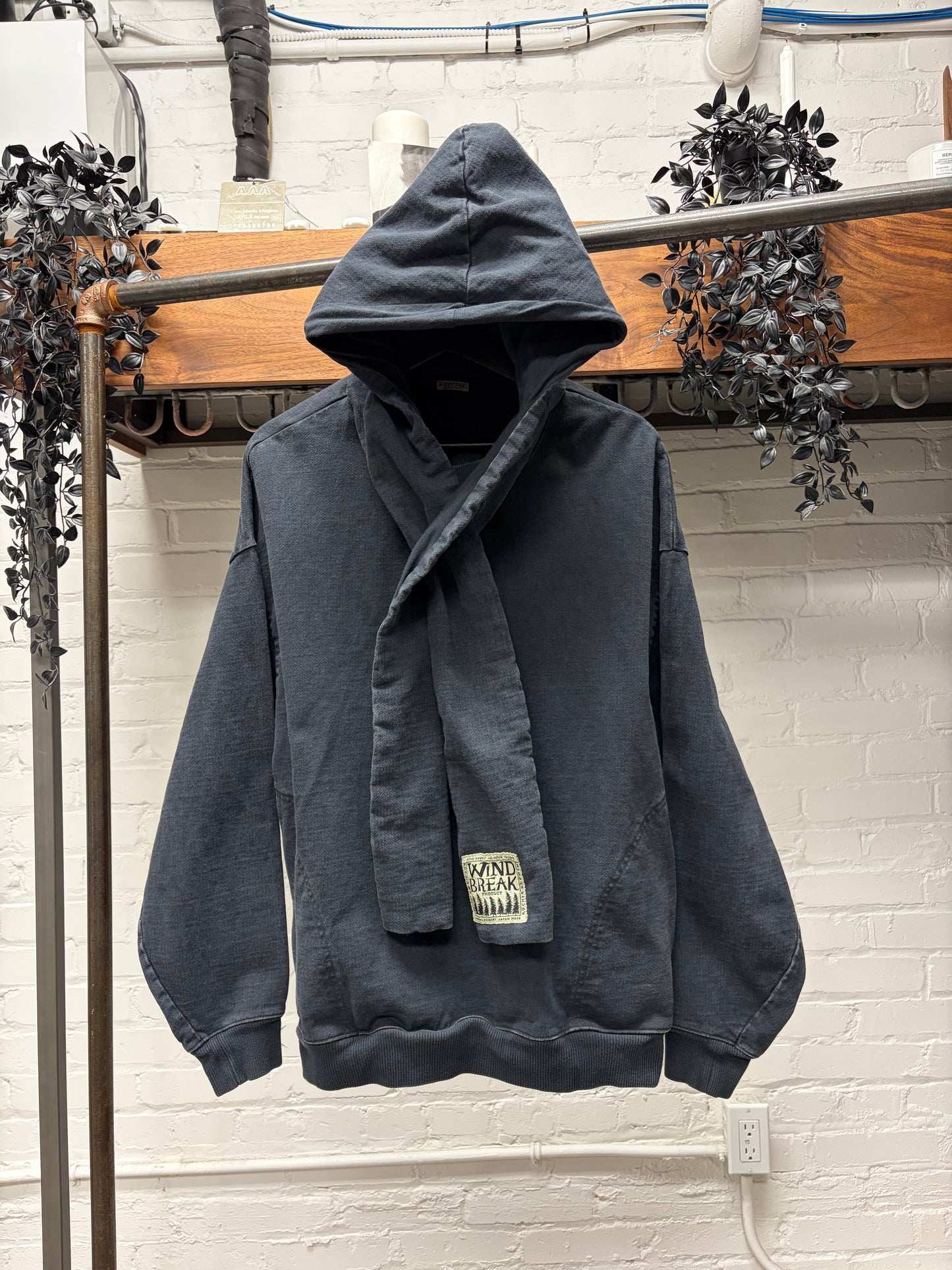 Kapital Washed Black Inlay Jersey ‘Kesa’ Scarf Wrap Hoodie