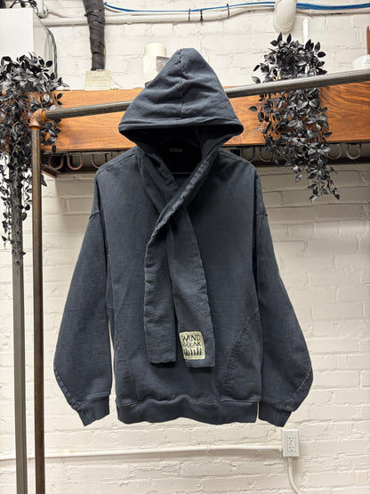 Kapital Washed Black Inlay Jersey ‘Kesa’ Scarf Wrap Hoodie