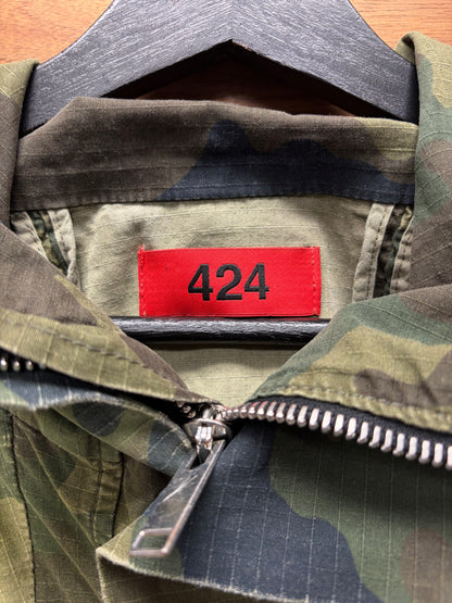 424 Army Camouflage Cropped Cut Hooded Jacket