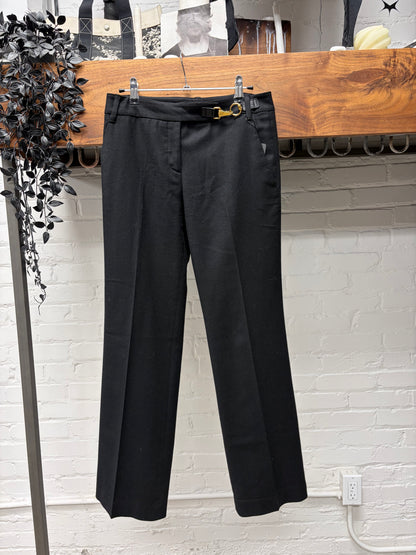 Vintage Gucci Gold Horsebit Belted Closure Black Wide Leg Trousers
