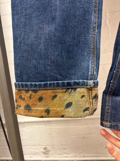 2000s Yves Saint Laurent Rive Gauche ‘Leopard Print’ Raw Washed Blue Denim