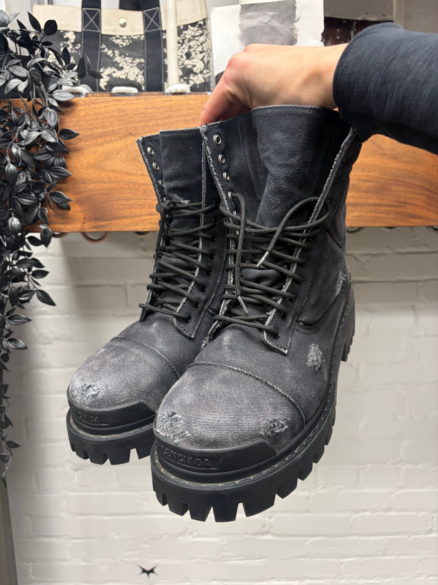 Balenciaga Distressed Canvas ‘Strike’ Combat Boots
