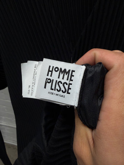 Issey Miyake Homme Plisse Pleated Black Button Snap Cardigan