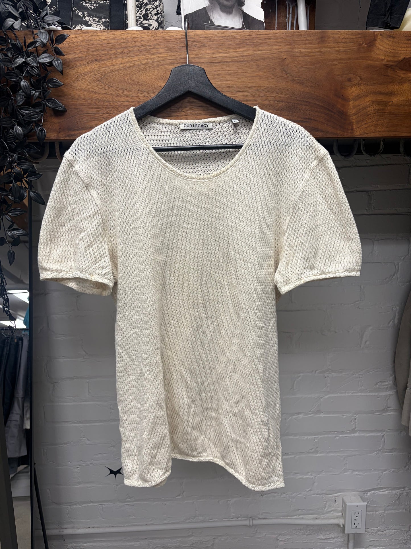 Our Legacy Cream White Mesh Short Sleeve T-Shirt