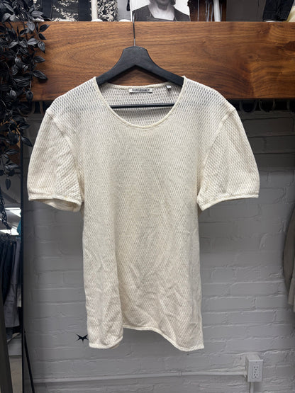 Our Legacy Cream White Mesh Short Sleeve T-Shirt