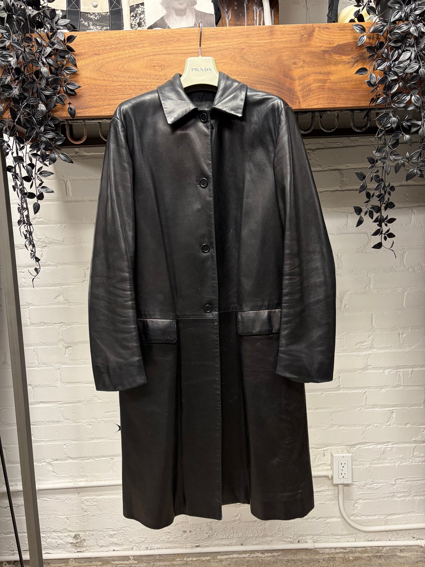 Prada Black Lambskin Full Length Coat