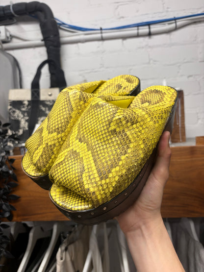 SS2023 Rick Owens ‘Edfu’ Yellow Python Leather Platform Wood Block Sole Sandals