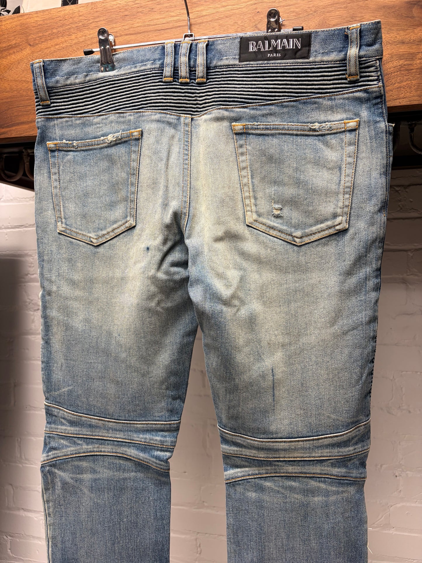 2010s Balmain ‘Biker Knee’ Distressed Blue Skinny Jeans