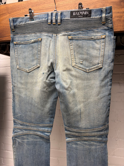 2010s Balmain ‘Biker Knee’ Distressed Blue Skinny Jeans