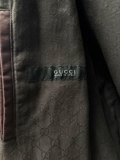 Gucci Waxed Oxblood Red Canvas ‘Boiler’ Jacket with GG Monogram Silk Lined Interior