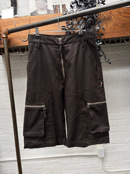 Vintage Jean Paul Gaultier Brown Pinstripe ‘Exposed Zip’ Shorts