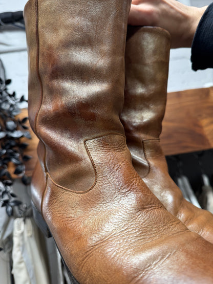 Maison Margiela ‘Pecos’ Natural Brown Patina Pointed Toe Leather Boots