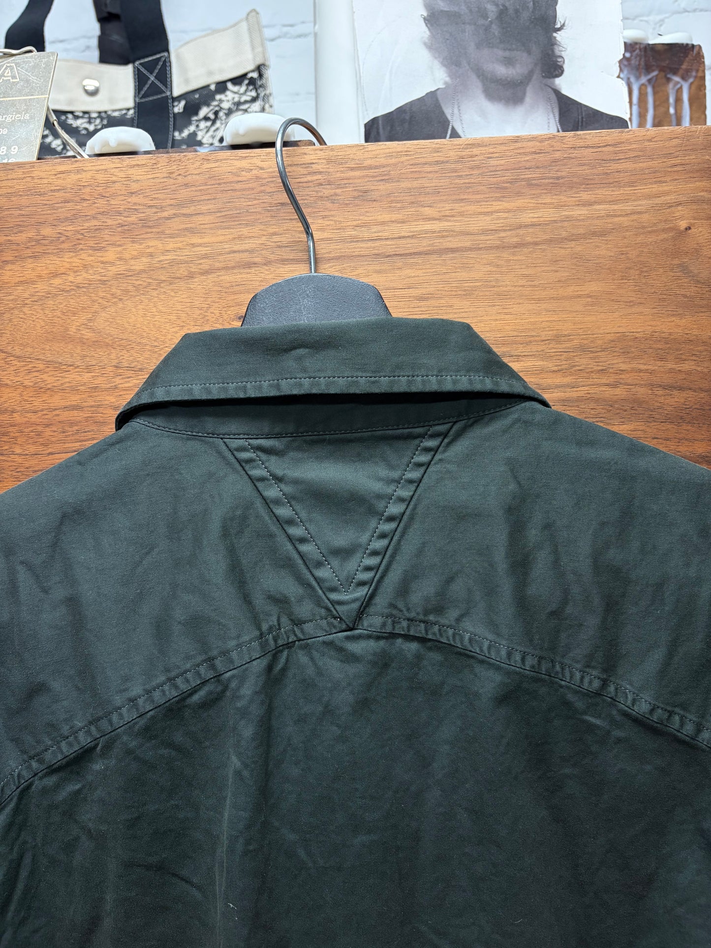 Bottega Veneta Military Green Oversized Collared Short Sleeve Work Shirt