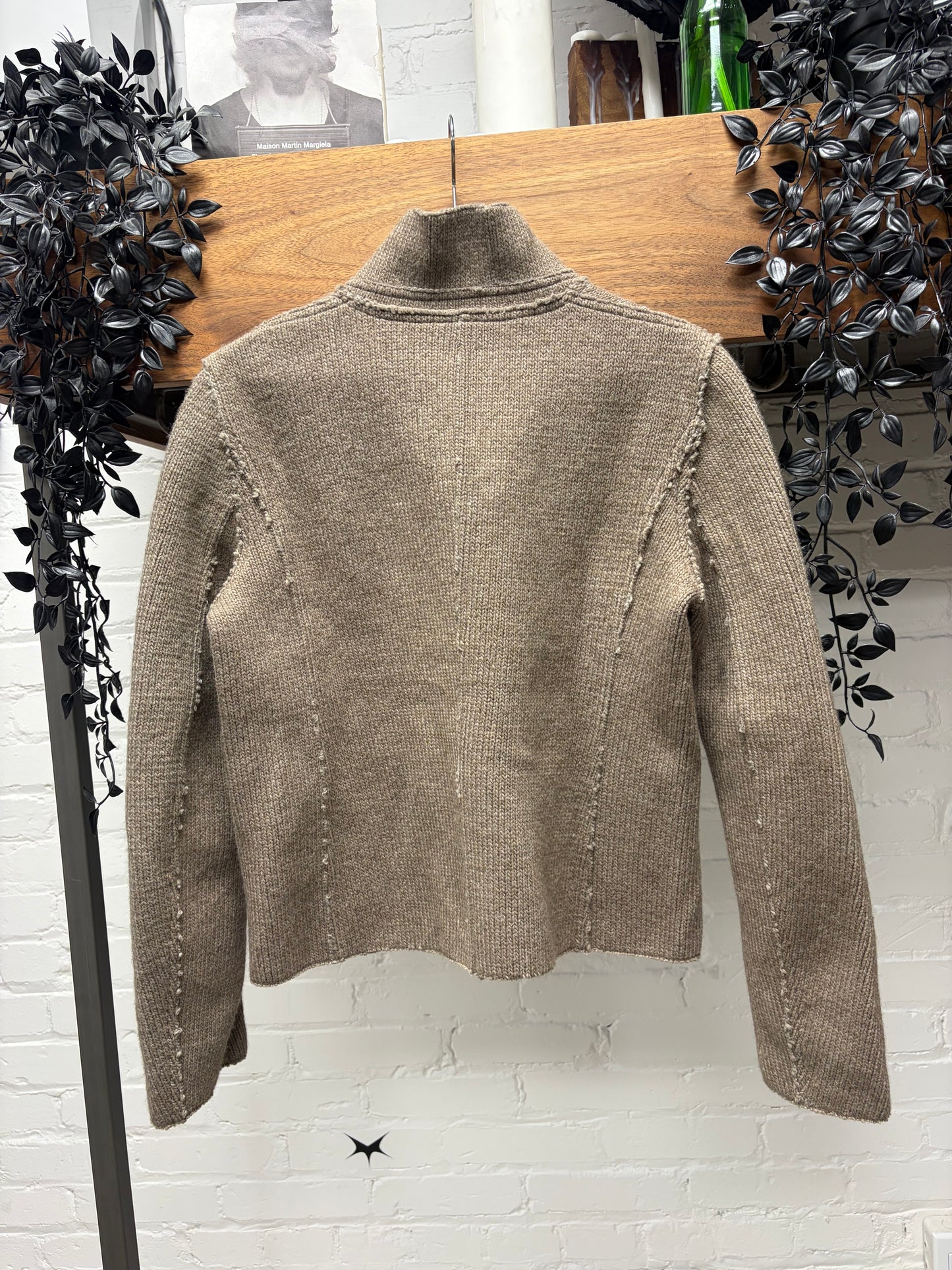 Dolce & Gabbana Leather Lined Brown Wool Contrast Seam Collared Sweater
