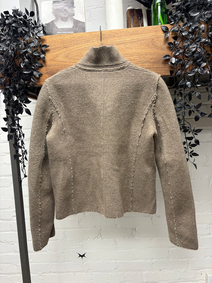 Dolce & Gabbana Leather Lined Brown Wool Contrast Seam Collared Sweater