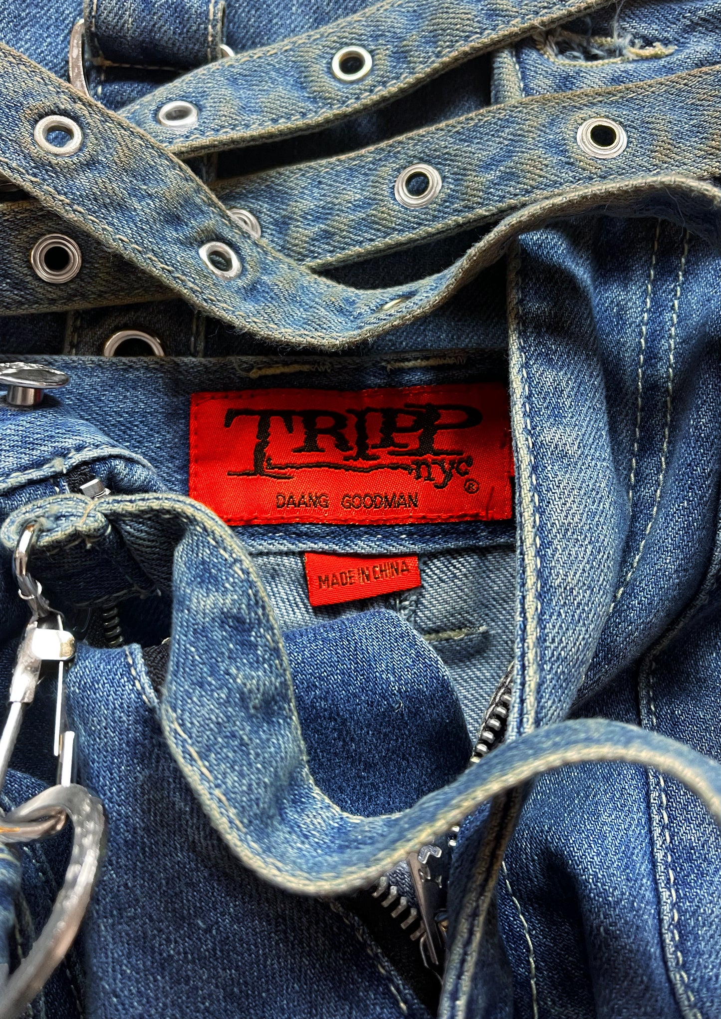 OG Tripp NYC Bondage Strap Wide Leg Blue ‘Raver Denim’