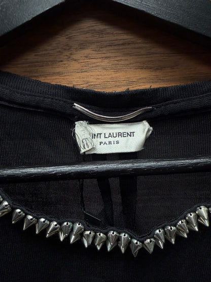 2014 Saint Laurent by Hedi Slimane ‘Studded Spike Collar’ Black Silk Short Sleeve Shirt