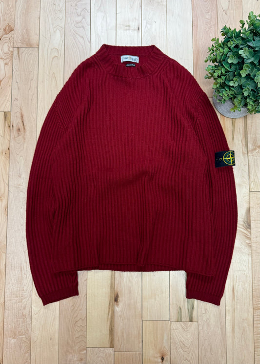 Stone Island Badge Logo Ribbed Wool Knit Sweater