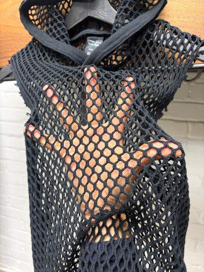 SS2004 Number (N)ine ‘Dream Baby Dream’ Black Fishnet Mesh Cutoff Hoodie