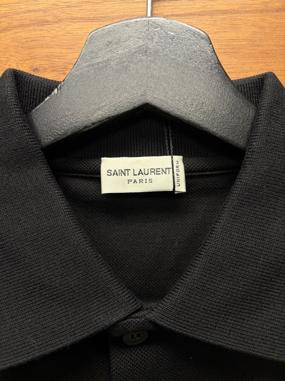 2021 Saint Laurent Black ‘YSL’ Embroidered Logo Staff Uniform Polo