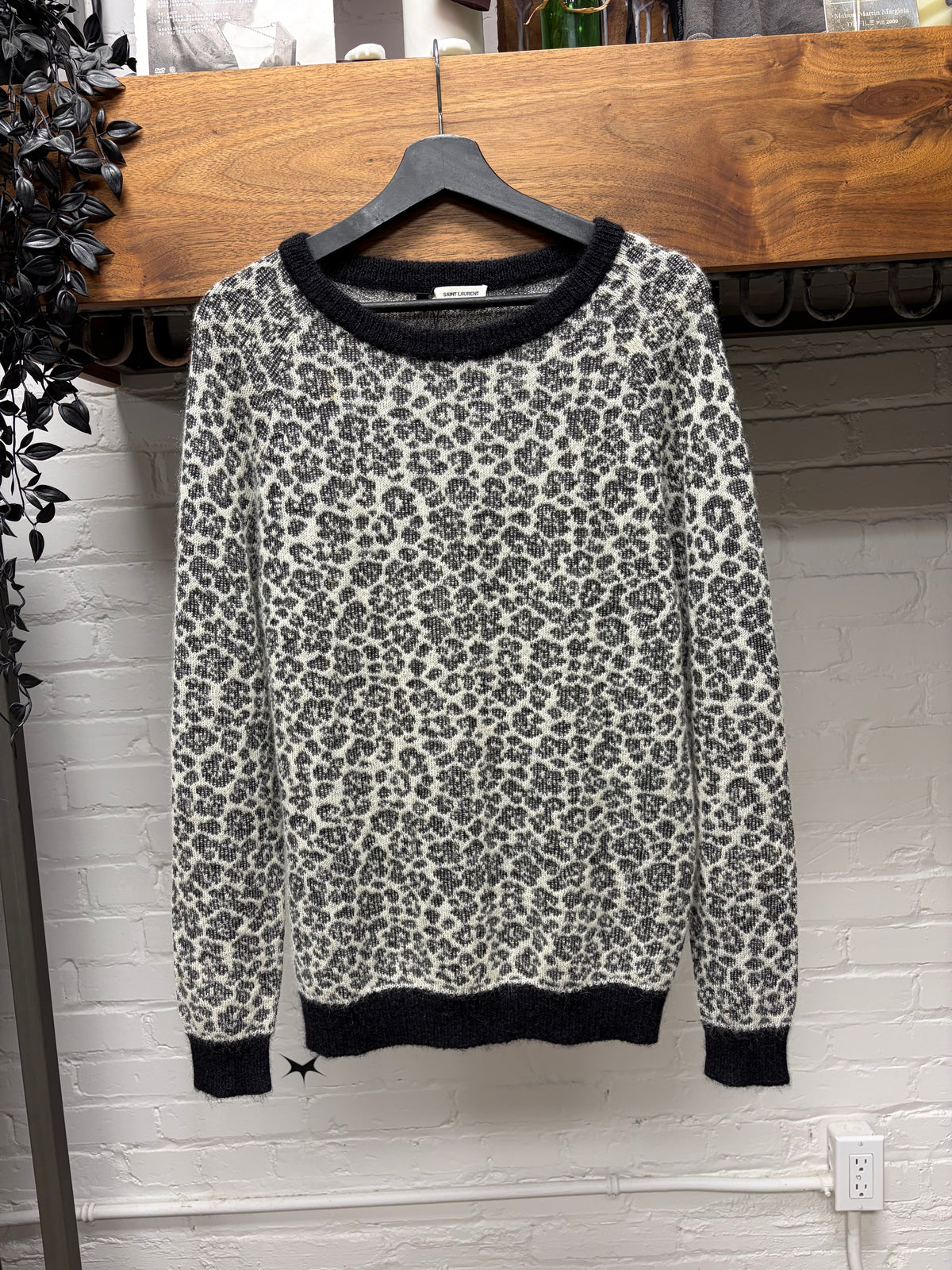 AW2015 Saint Laurent by Hedi Slimane Dark Green ‘Babycat’ Leopard Pattern Sweater