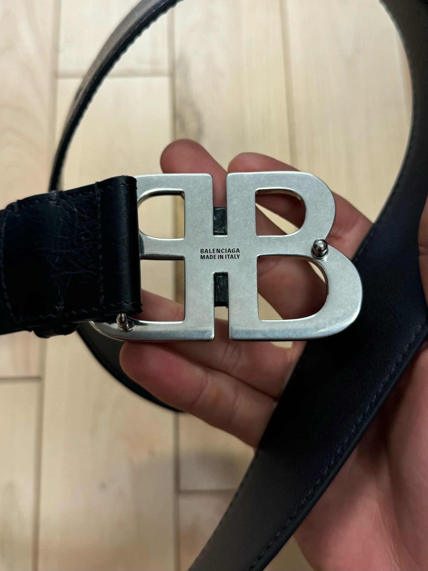 Balenciaga ‘Monaco’ Double B Black Leather Belt