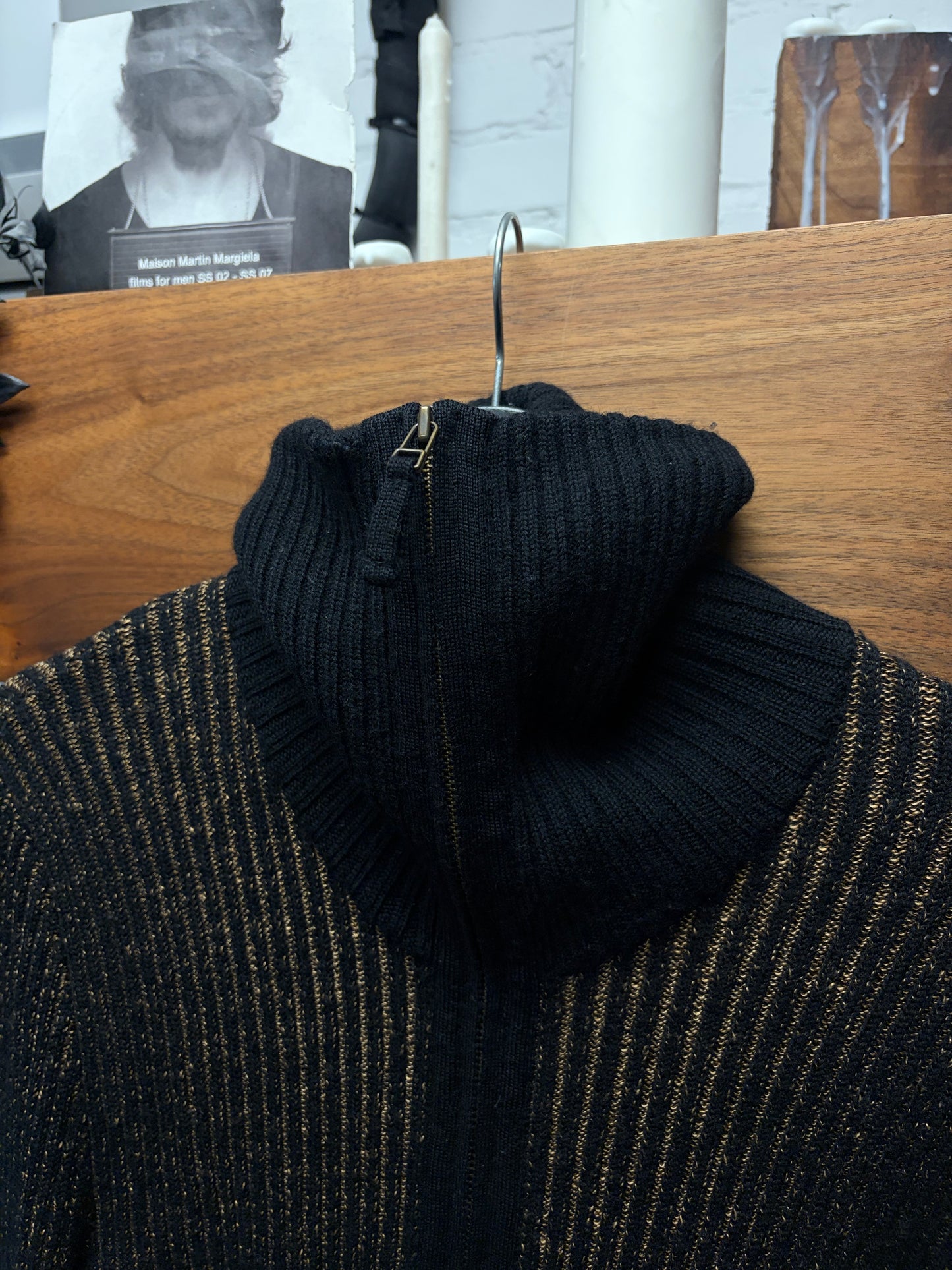 Vintage Jean Paul Gaultier Ribbed Black/Gold Zip-Up Sweater