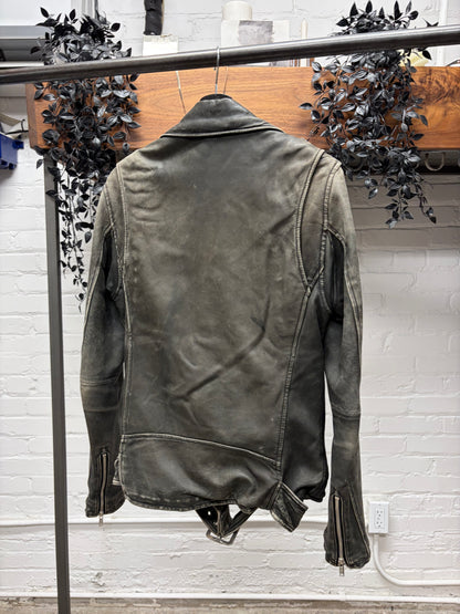 Hysteric Glamour Washed Black Calfskin Leather Biker Jacket