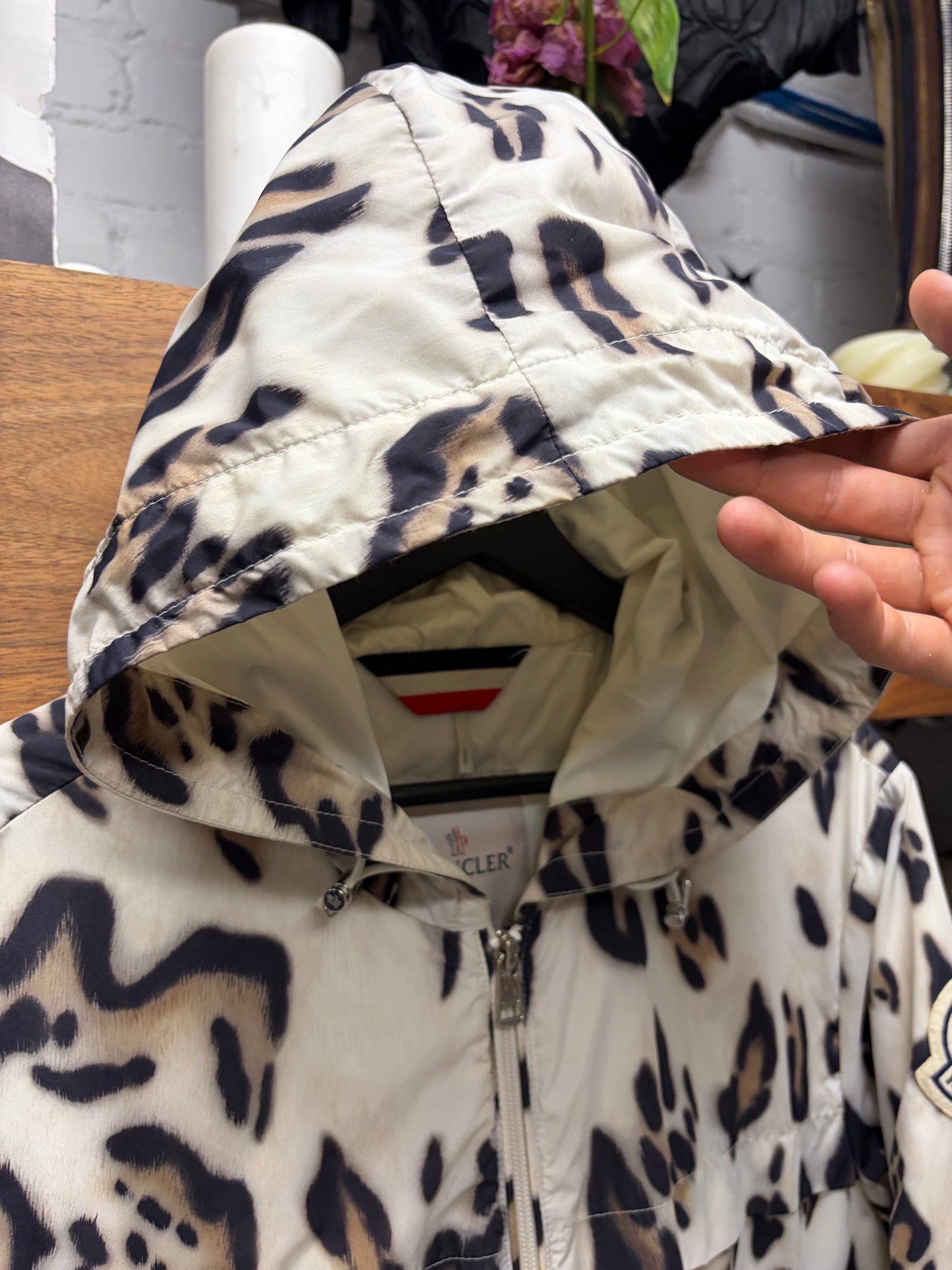 Moncler 1952 ‘Jau’ Leopard Print Zip-Up Hooded Windbreaker Jacket