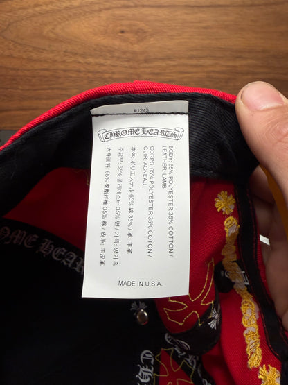 Chrome Hearts Red/Yellow Leather Cross Patch ‘CH Logo’ Trucker Hat