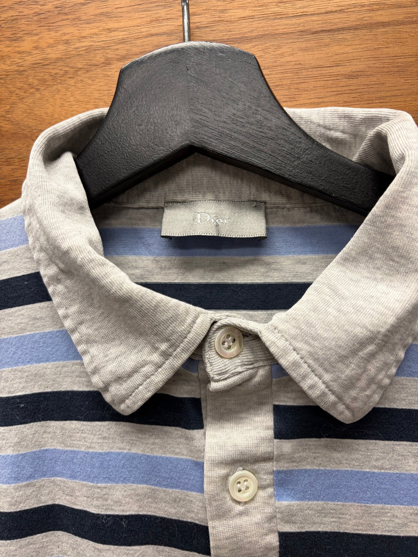 SS2005 Dior Homme by Hedi Slimane ‘Guitar’ Blue/Grey Striped Polo