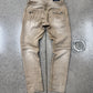 Balmain Tan Brown ‘Biker Knee’ Slim Cut Denim