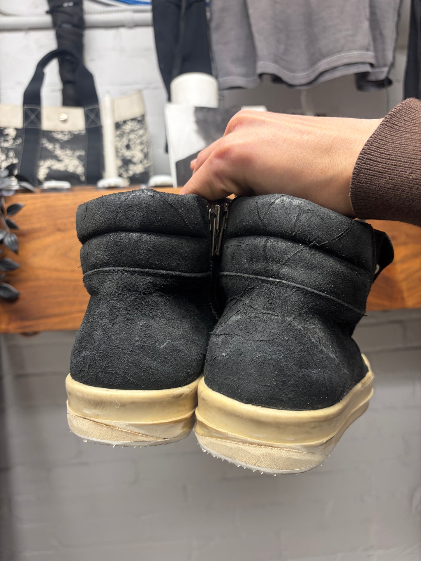 Rick Owens Blistered Black/Milk Suede ‘Island Dunk’ Mid Top Sneakers