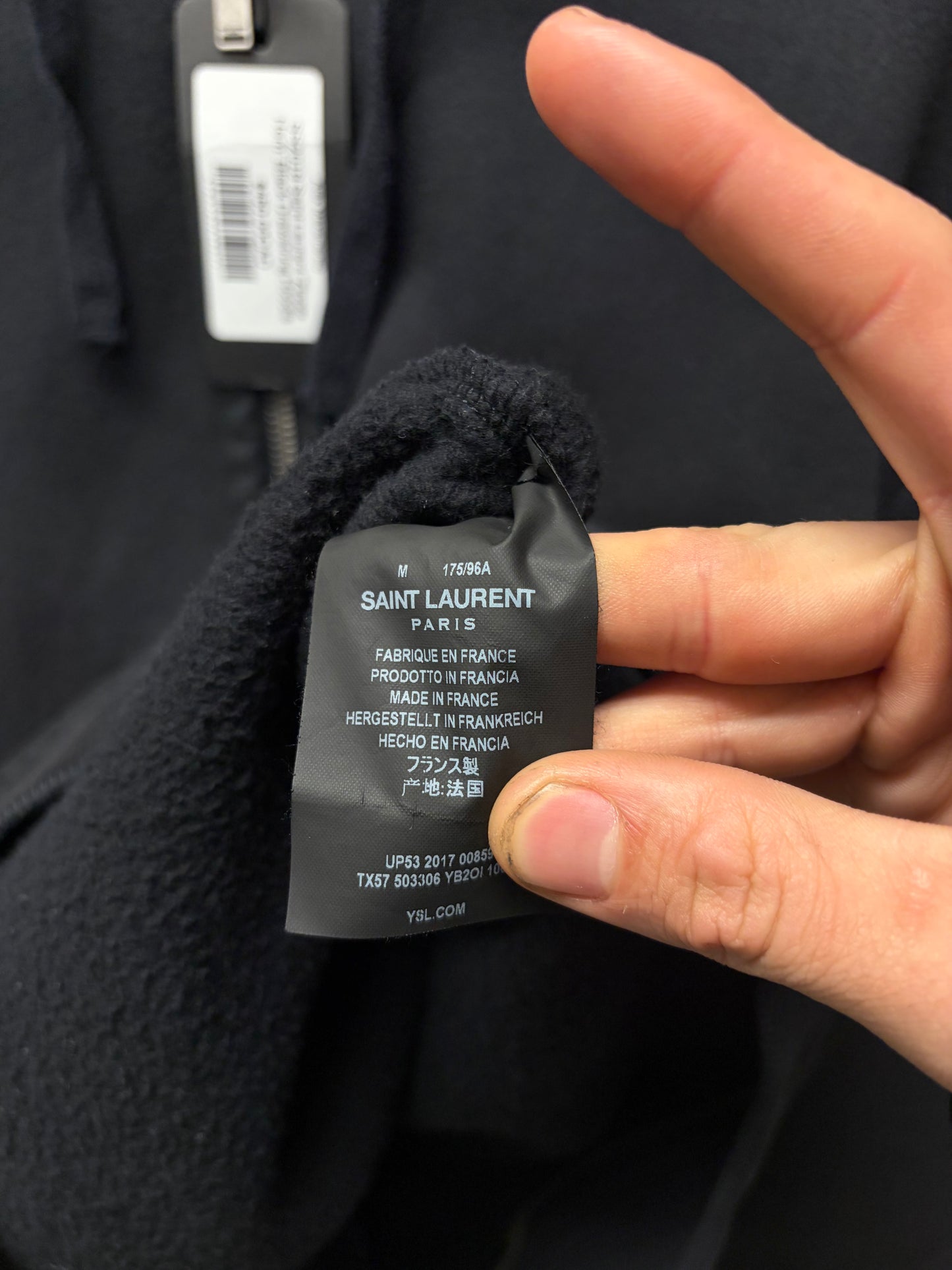 SS2018 Saint Laurent ‘Zipper Hem’ Black Drawstring Hoodie